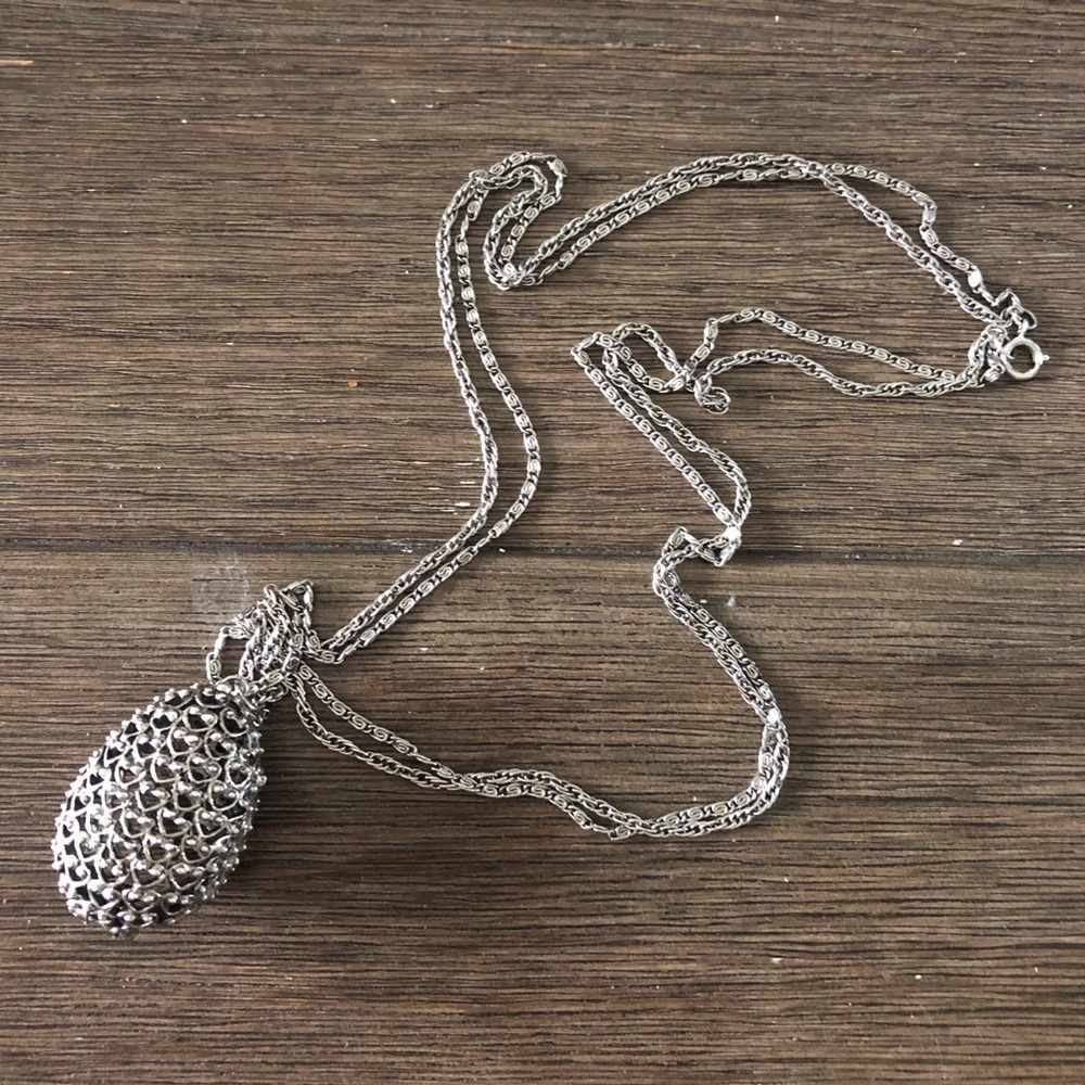 Vintage Double chain sliver dried flower holder necklace
